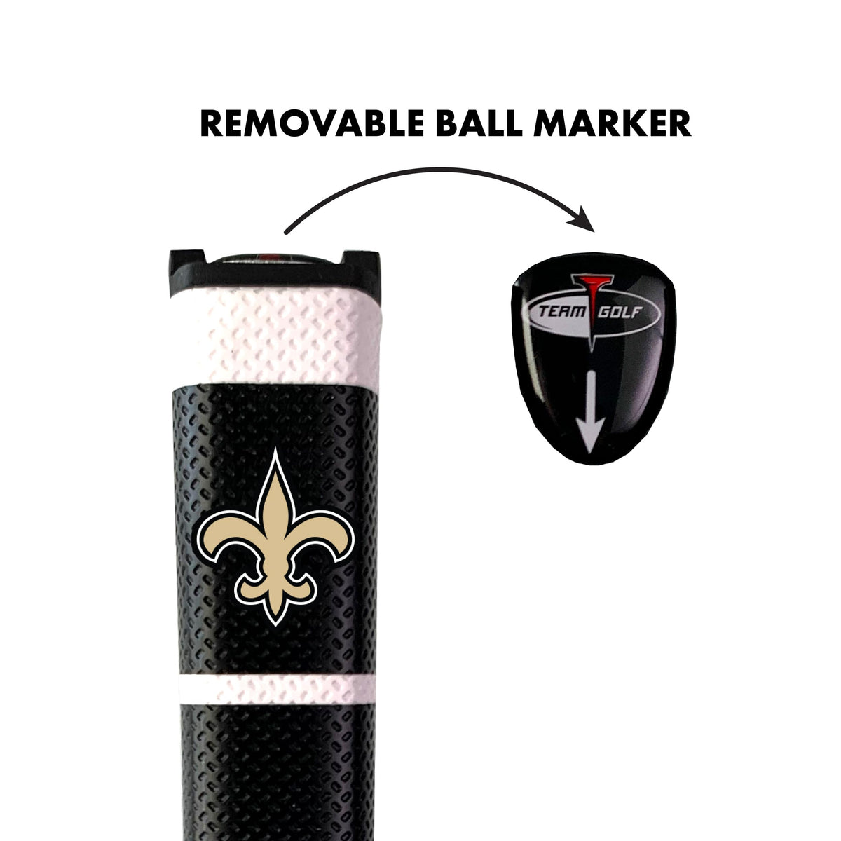 Team Golf Saints putter grip shown on the green for stable control