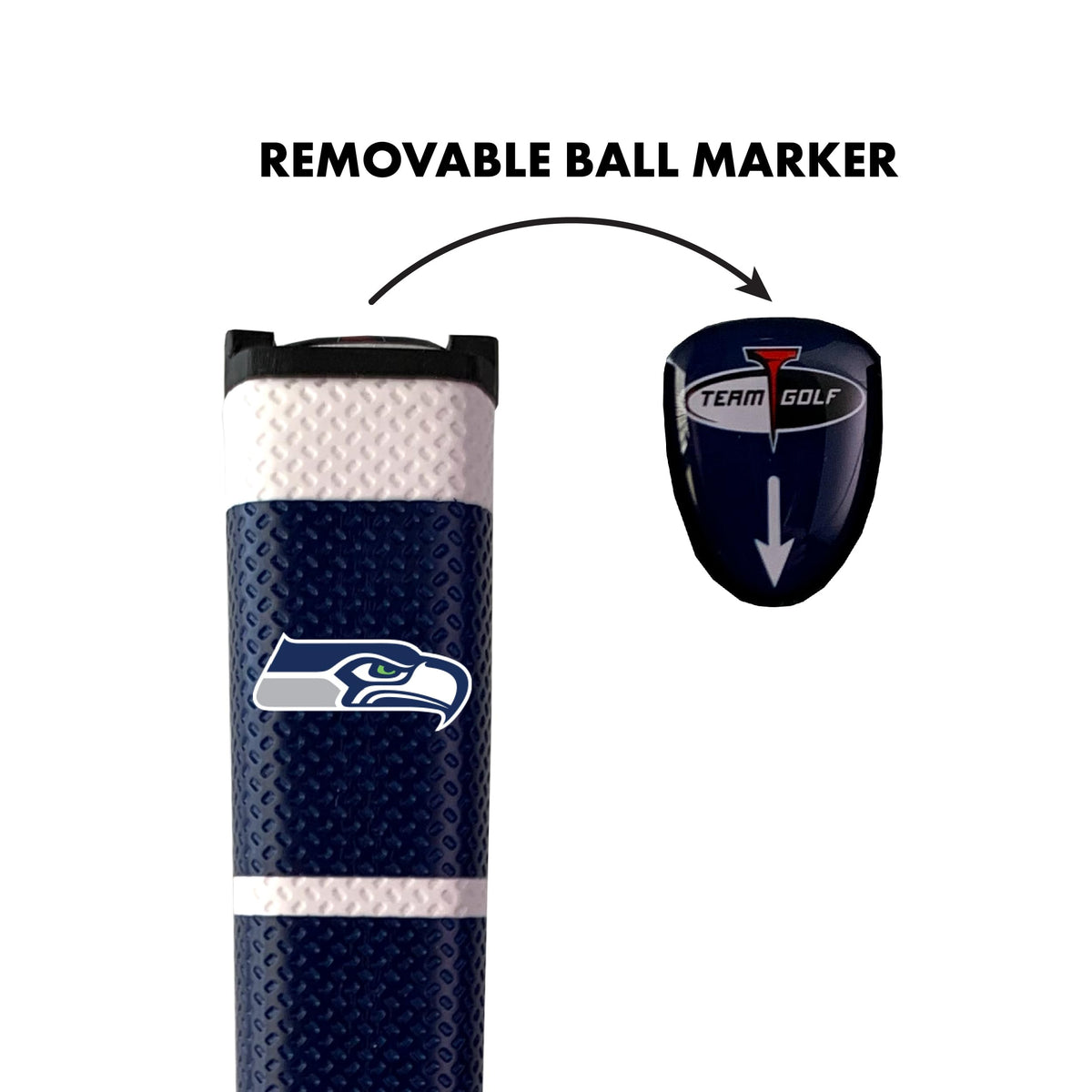 Team Golf Seattle Seahawks putter grip top marker with magnetic gel ball marker stays attached