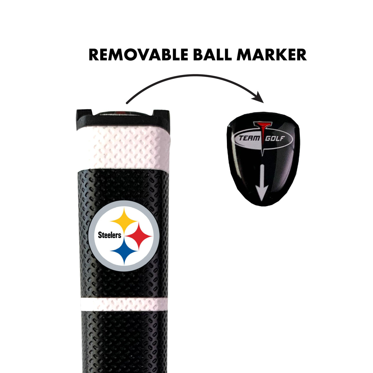 Team Golf Steelers multicolor putter grip for comfortable control on the green.