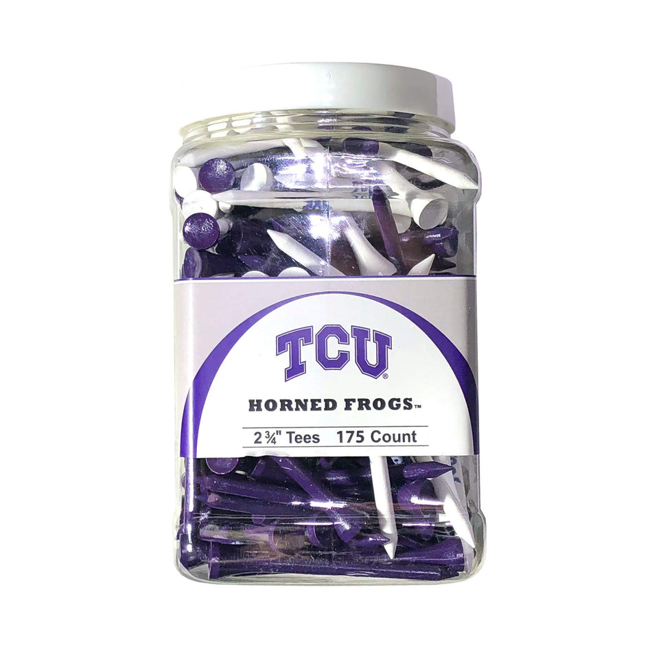 Team Golf TCU Horned Frogs tees in a jar, two colors, ready for practice and game days.