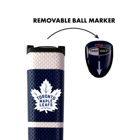 Team Golf toronto-maple-leafs ball-marker-on-grip shows removable gel top and magnet for convenient alignment and team pride.