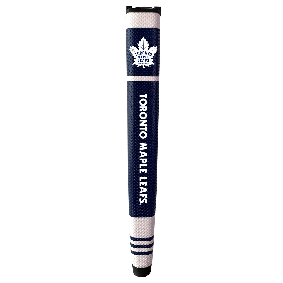 Team Golf toronto-maple-leafs putter grip closeup highlights soft polyurethane surface and logo.