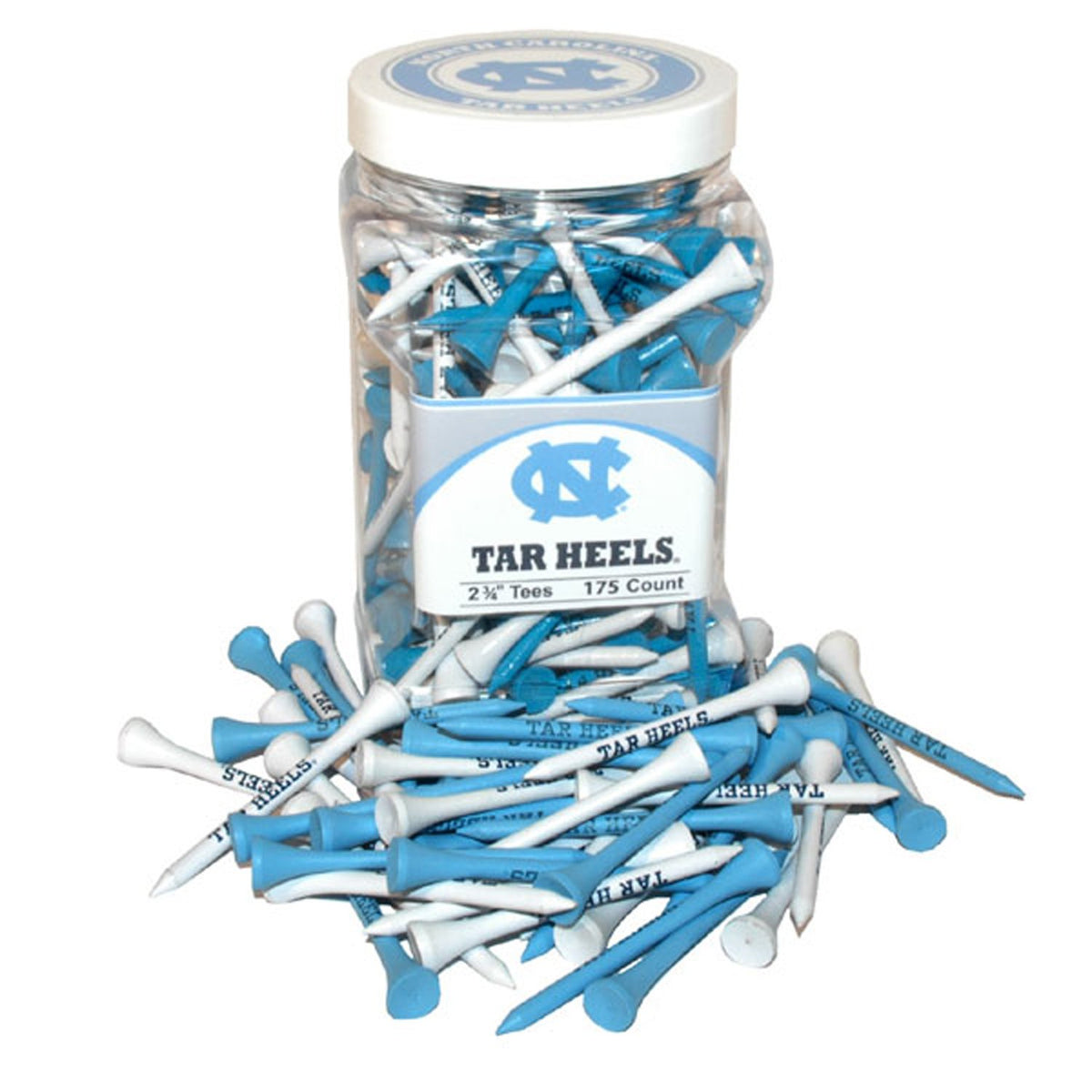 Team Golf UNC Tar Heels tees jar with 175 colored tees for easy practice sessions.