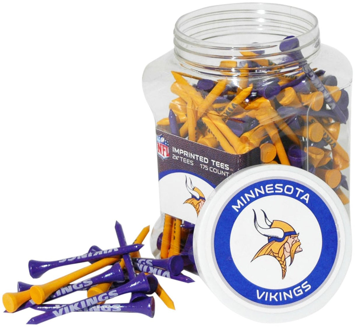 Team Golf Vikings 175-tee jar with two-tone tees for on-course team spirit