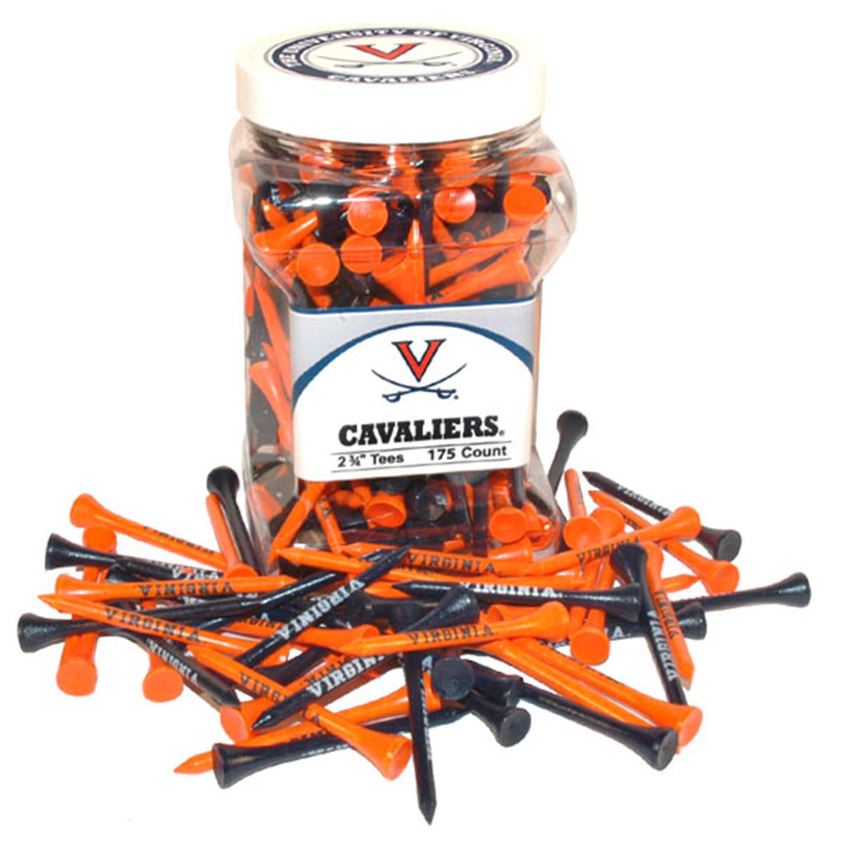 Team Golf Virginia Cavaliers tee jar showcases logoed tees for on-course flair.
