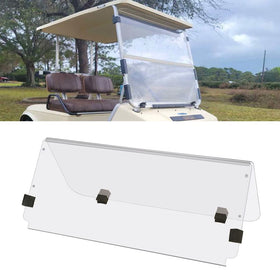 TechInovat clear windshield for Club Car DS, front view, showing fold-down design.
