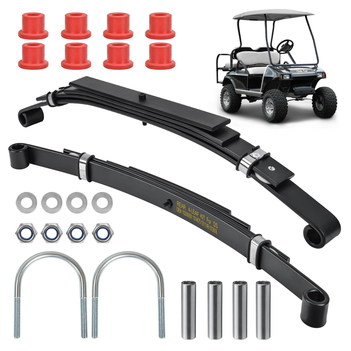 TechInovat Club Car DS rear 4 leaf springs kit improves load capacity.