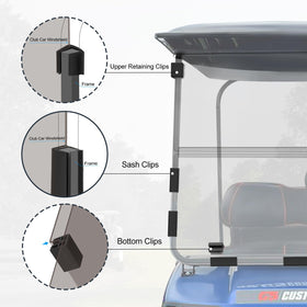 TechInovat Club Car windscreen kit exploded view shows replacement hardware
