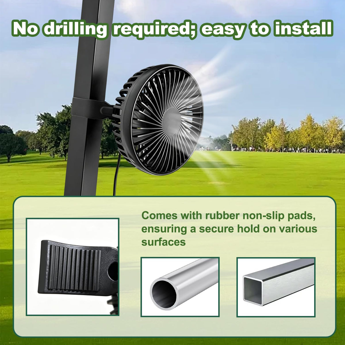 TechInovat golf cart fan quick install in minutes for easy setup.