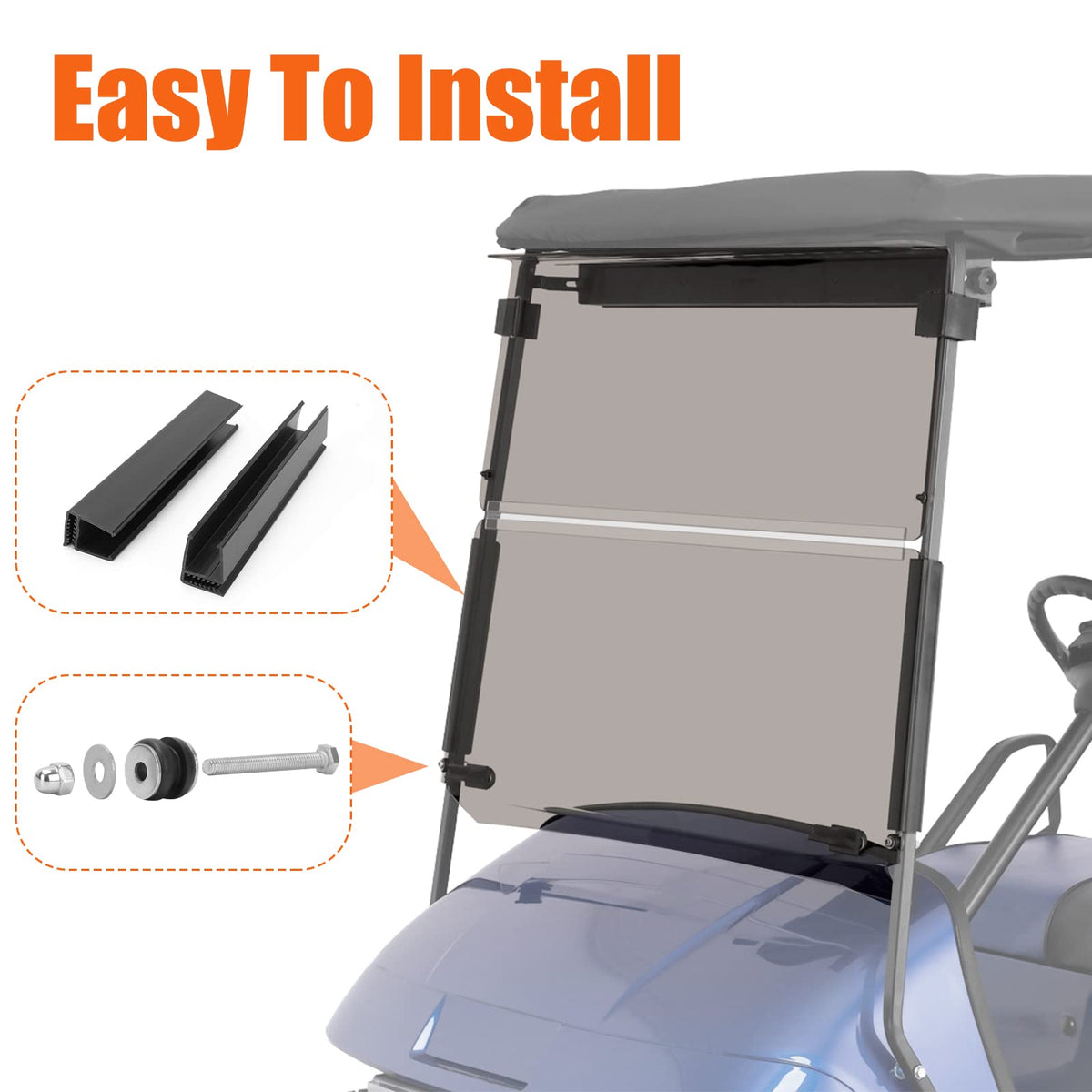 TechInovat EZGO TXT windshield folding style viewed from folded angle for weather versatility
