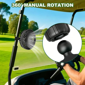 TechInovat Golf Cart USB Fan with 360 rotation for adjustable airflow.