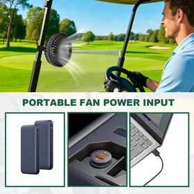 TechInovat Portable USB fan used in an RV for camping comfort.