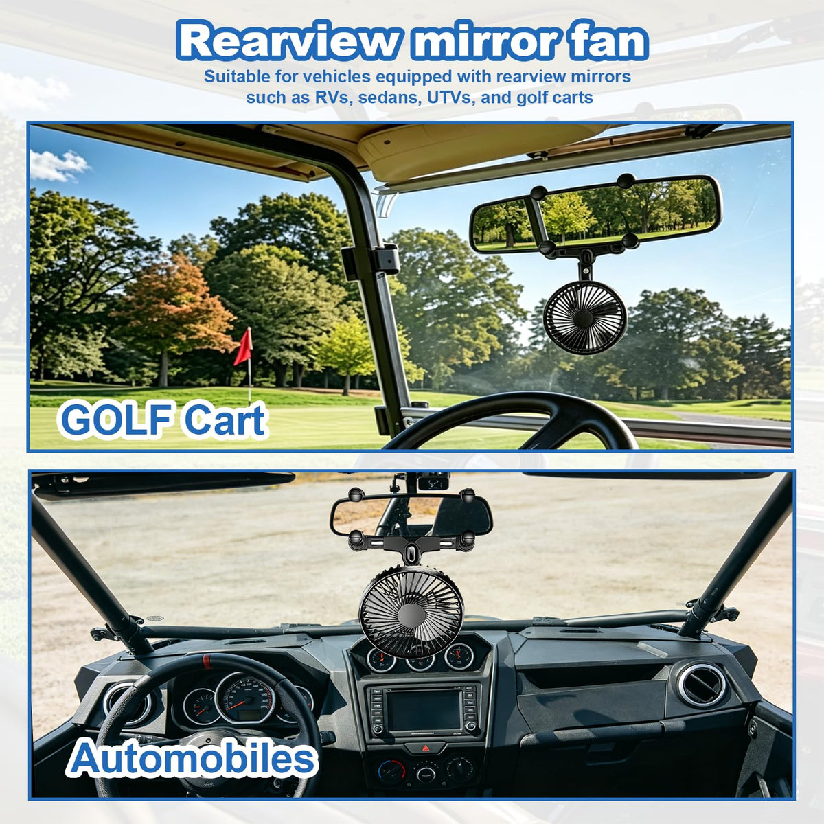 TechInovat rearview fan powered by USB works with car port or power bank