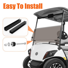 TechInovat tinted windshield on Yamaha G29 – fold-down design for quick storage.