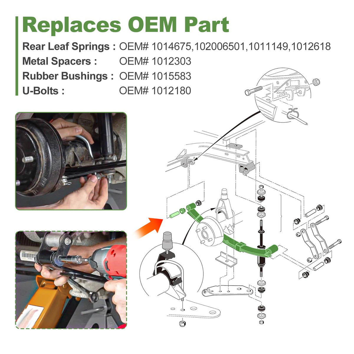 TechInovat U bolts and nuts secure Club Car DS rear suspension.