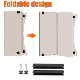 TechInovat folding-hinged windshield enables compact storage after rides.