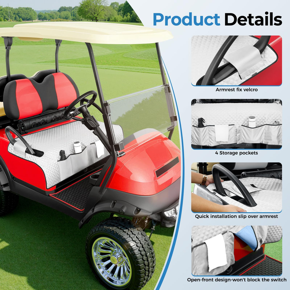 Tecoom four front pockets; convenient storage for essentials on the course.