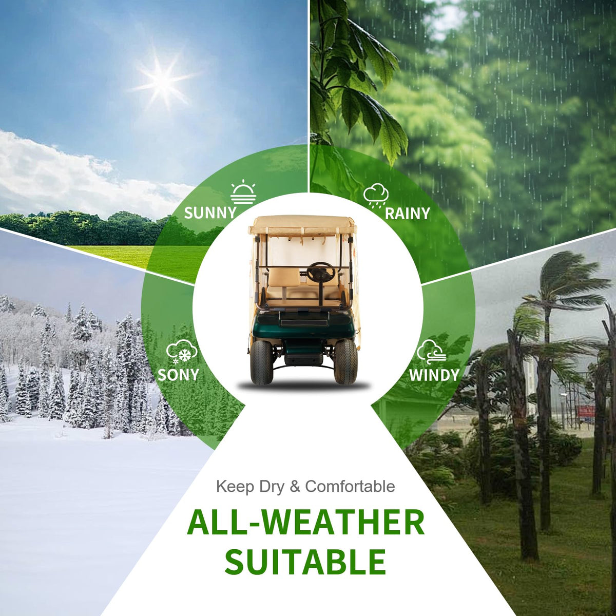 Tecoom clear PVC windows provide weatherproof visibility.