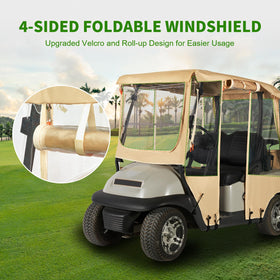 Tecoom golf cart enclosure interior view showing wide visibility