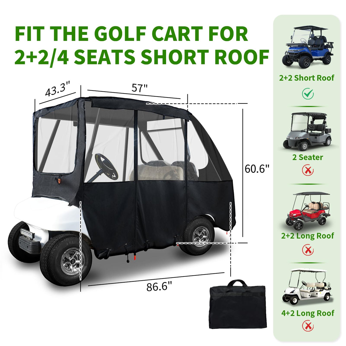 Tecoom enclosure left side view shows roll-up window and easy access zipper.