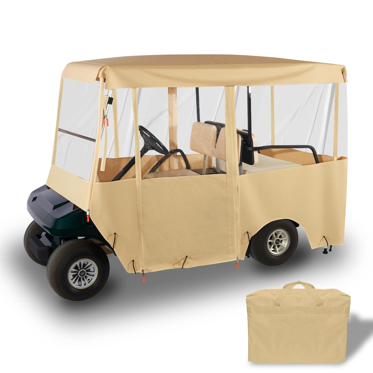 Tecoom golf cart enclosure with long-roof-beige offers sturdy weather protection.