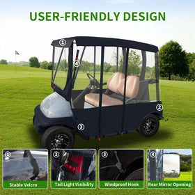 Tecoom golf cart enclosure premium 600D fabric resists tears and stains.
