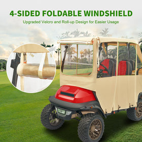 Tecoom golf cart enclosure rear view highlighting U-shaped zipper for club access