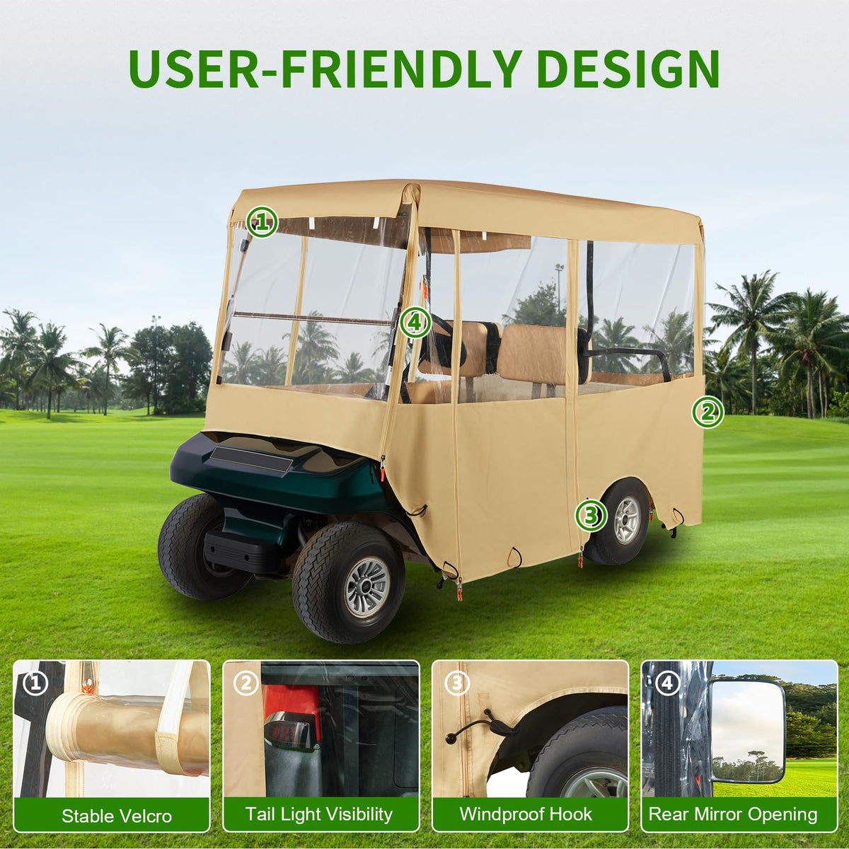 Tecoom side view with long roof in beige.