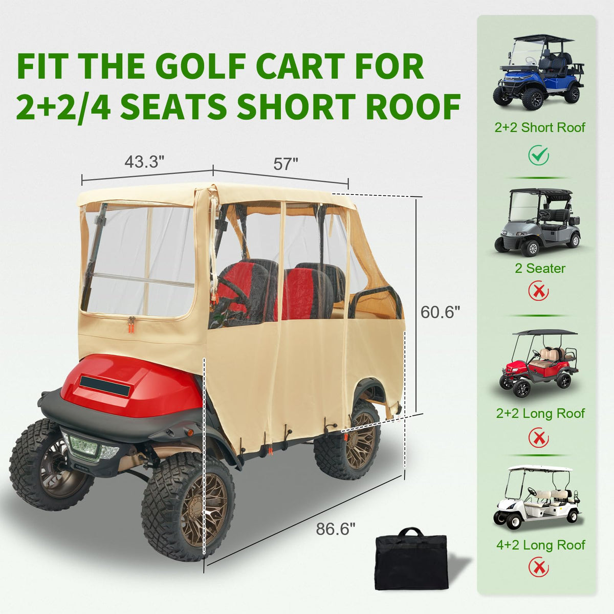 Tecoom golf cart enclosure side view demonstrates windproof stability.