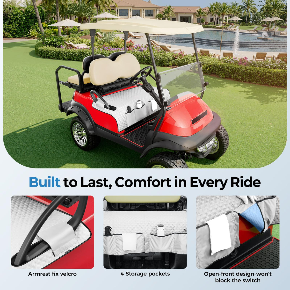 Tecoom golf cart seat towel armrest strap for secure fit
