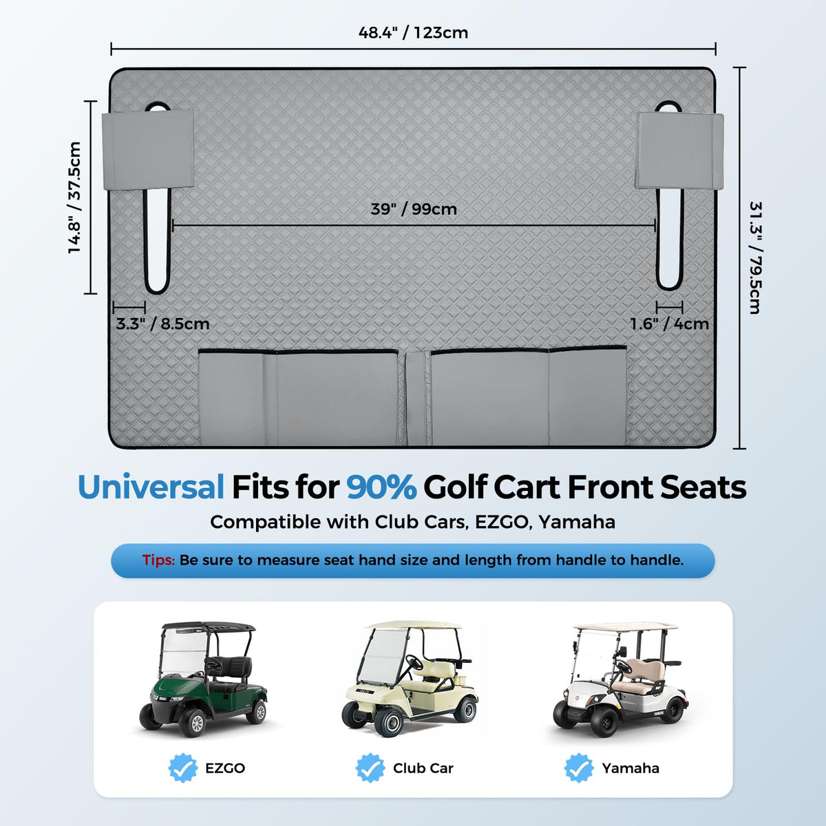 Tecoom towel with front pockets for easy storage during drives