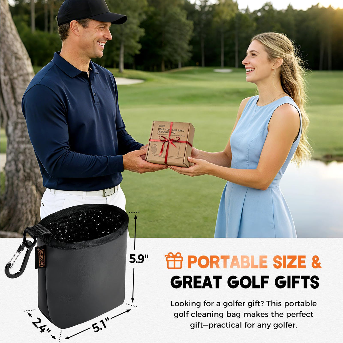 Compact size of Tecoom cleaner bag fits standard golf gear