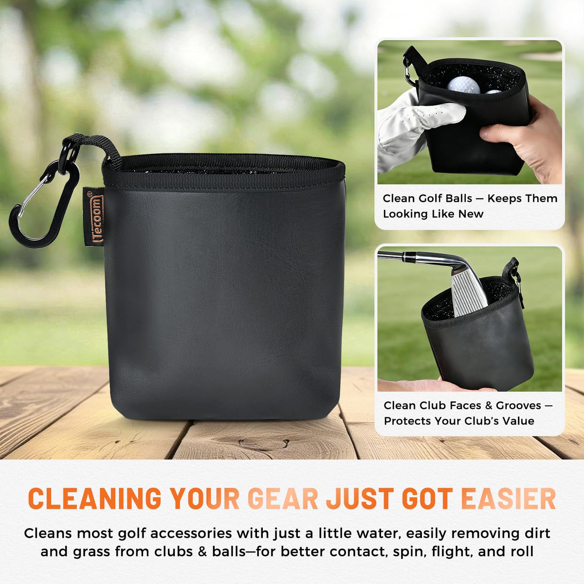 Tecoom Golf Cleaner Pouch with three-layer waterproof design keeps moisture contained