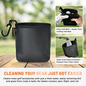 Detachable clip secures the Tecoom Teccom cleaner bag to your golf bag.