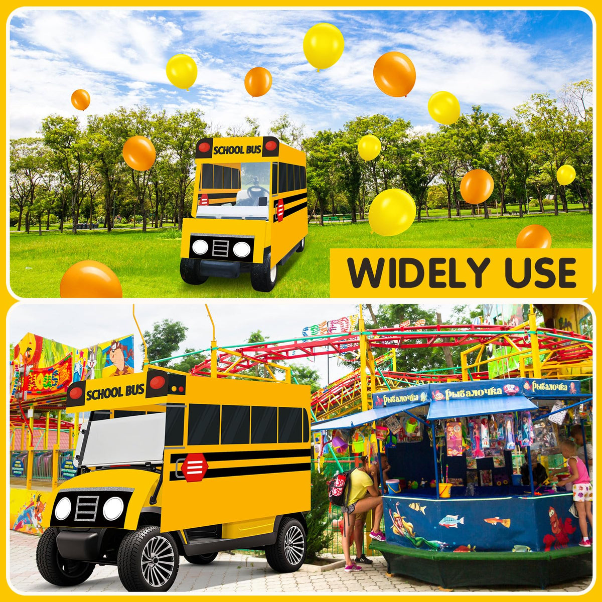 Tegeme yellow school bus ribbon-set providing secure ties and color accents.