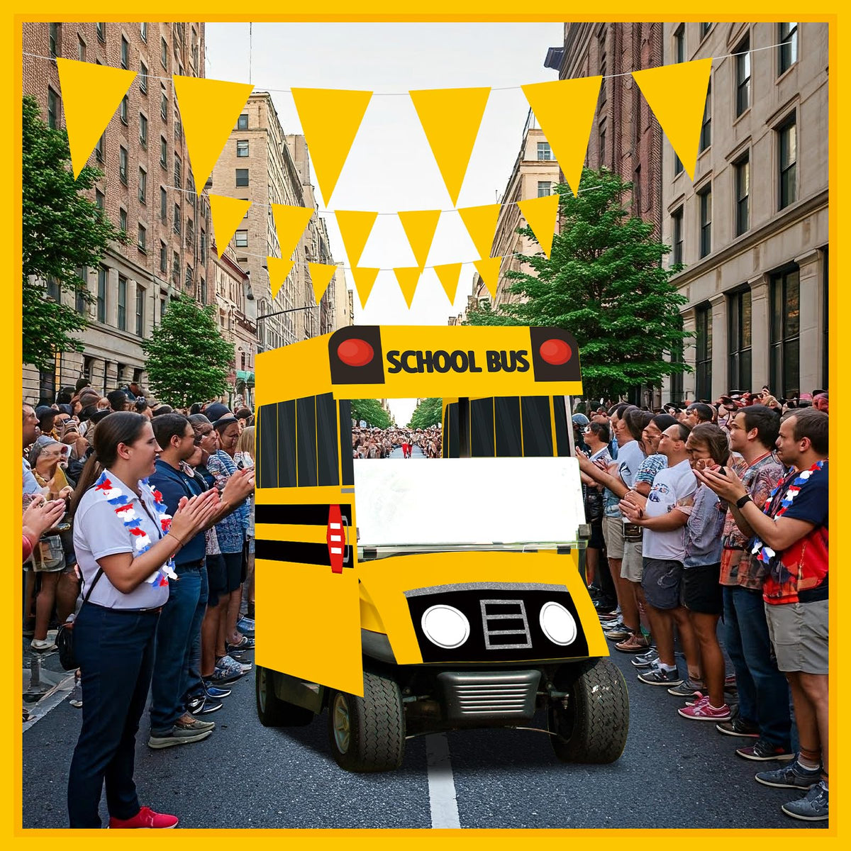 Tegeme yellow school bus ribbon-set ideal for finishing the look.