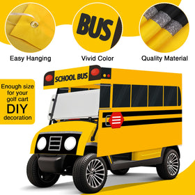 Tegeme yellow school bus roof banner with School Bus sign for theme cue.