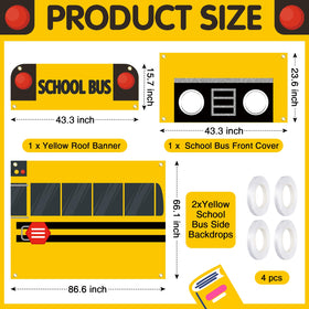Tegeme yellow school bus side backdrop adds vibrant bus visuals.