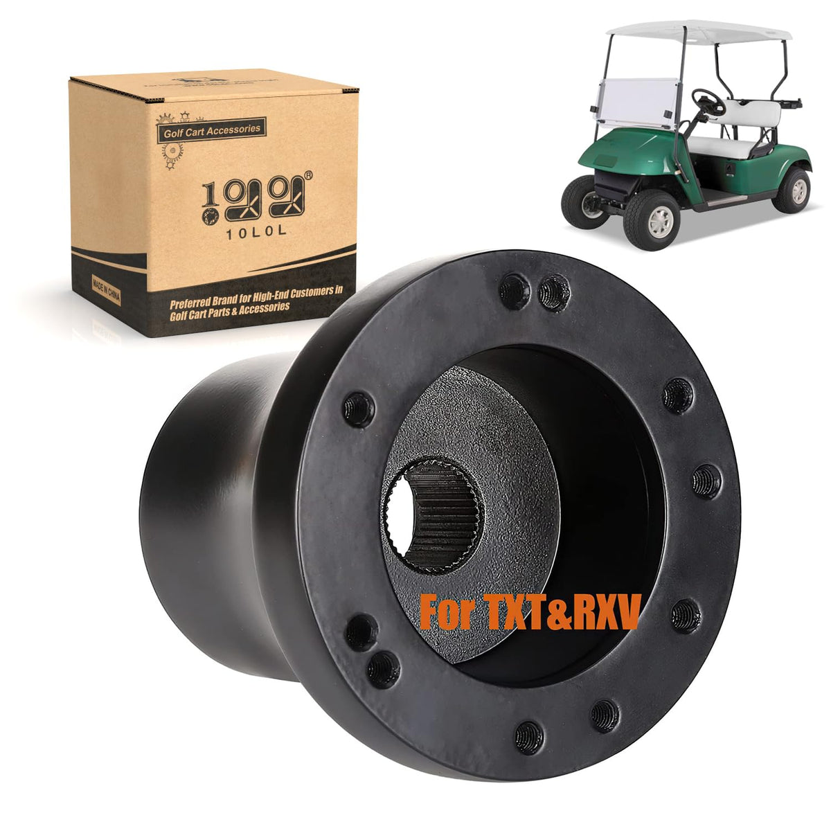 10L0L EZGO TXT/RXV steering wheel adapter installed for a secure upgrade