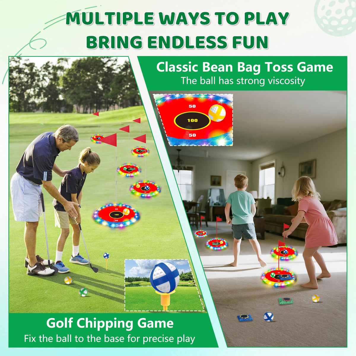 TERRAMUS Glow clubs with kid-friendly grips for easy practice.