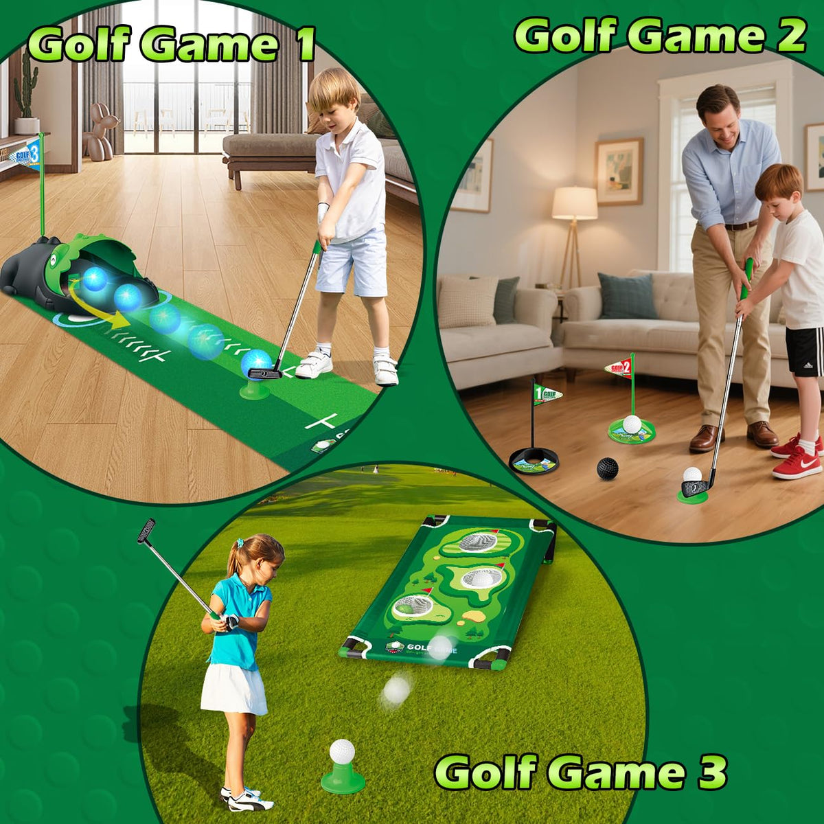 TERRAMUS golf cornhole board for varied practice and target aiming.
