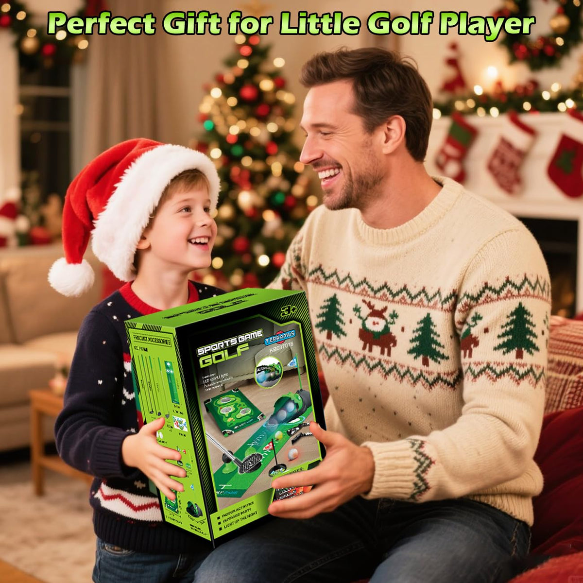 TERRAMUS kids playing golf set in a home or backyard setting.