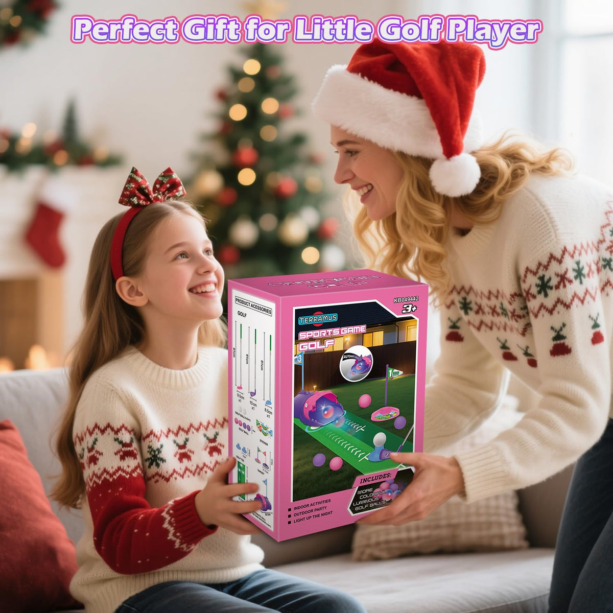 Terramus pink golf set in action for indoor and outdoor fun.