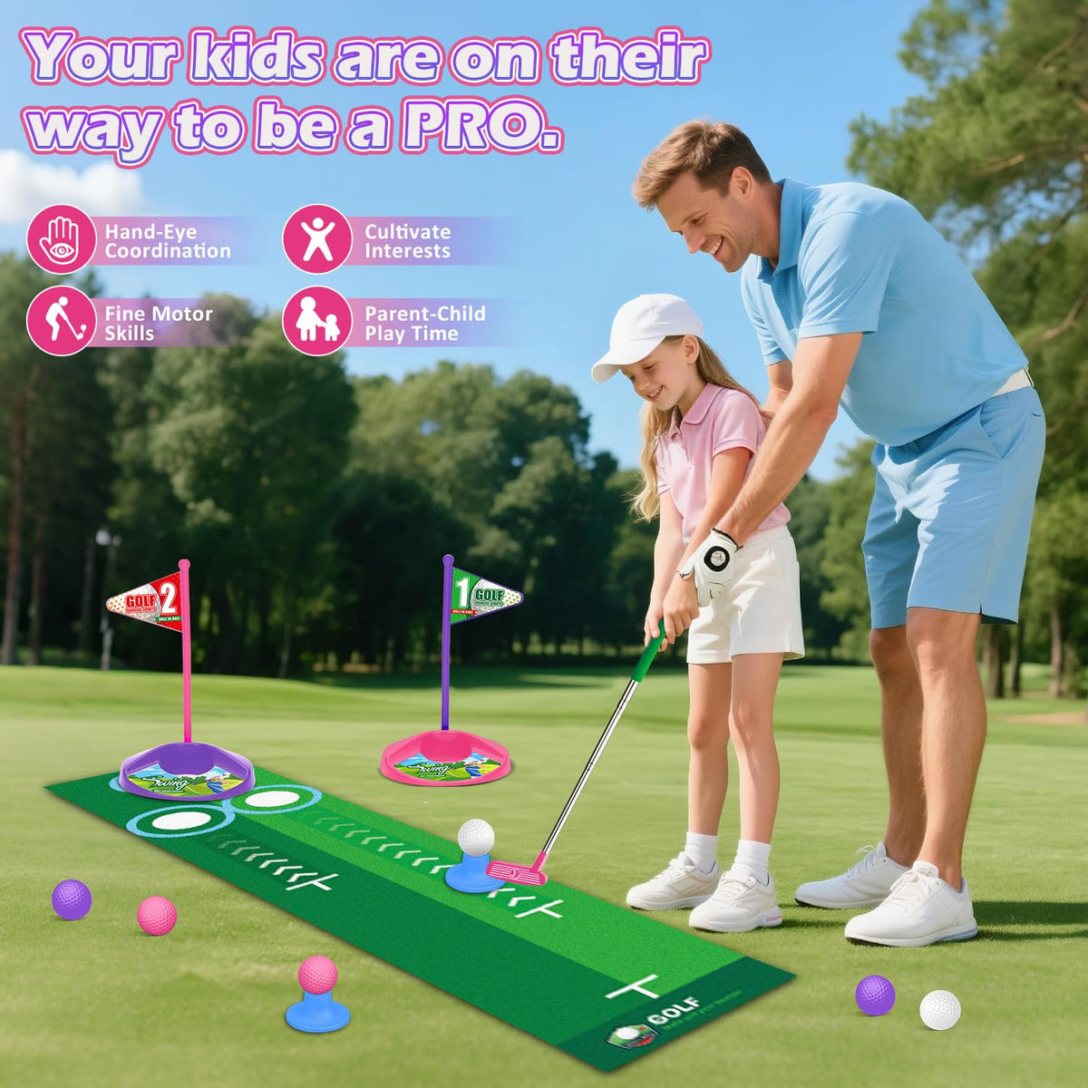 Terramus putting mat shown for smooth, accurate practice at home.