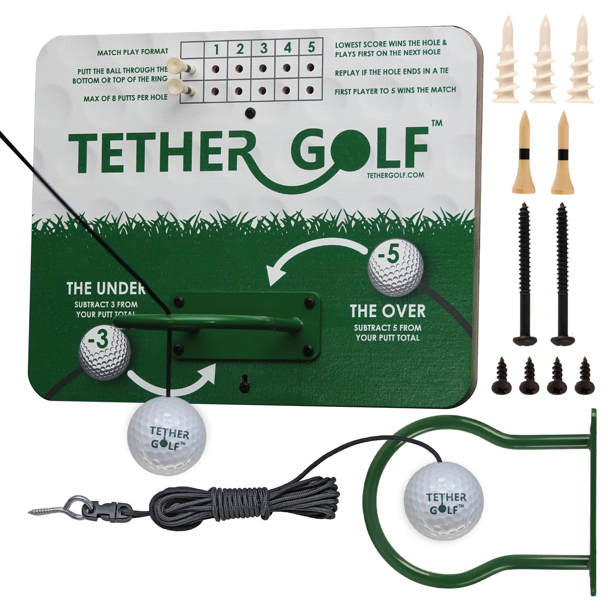 Tether Golf assembly hardware for quick setup in minutes.