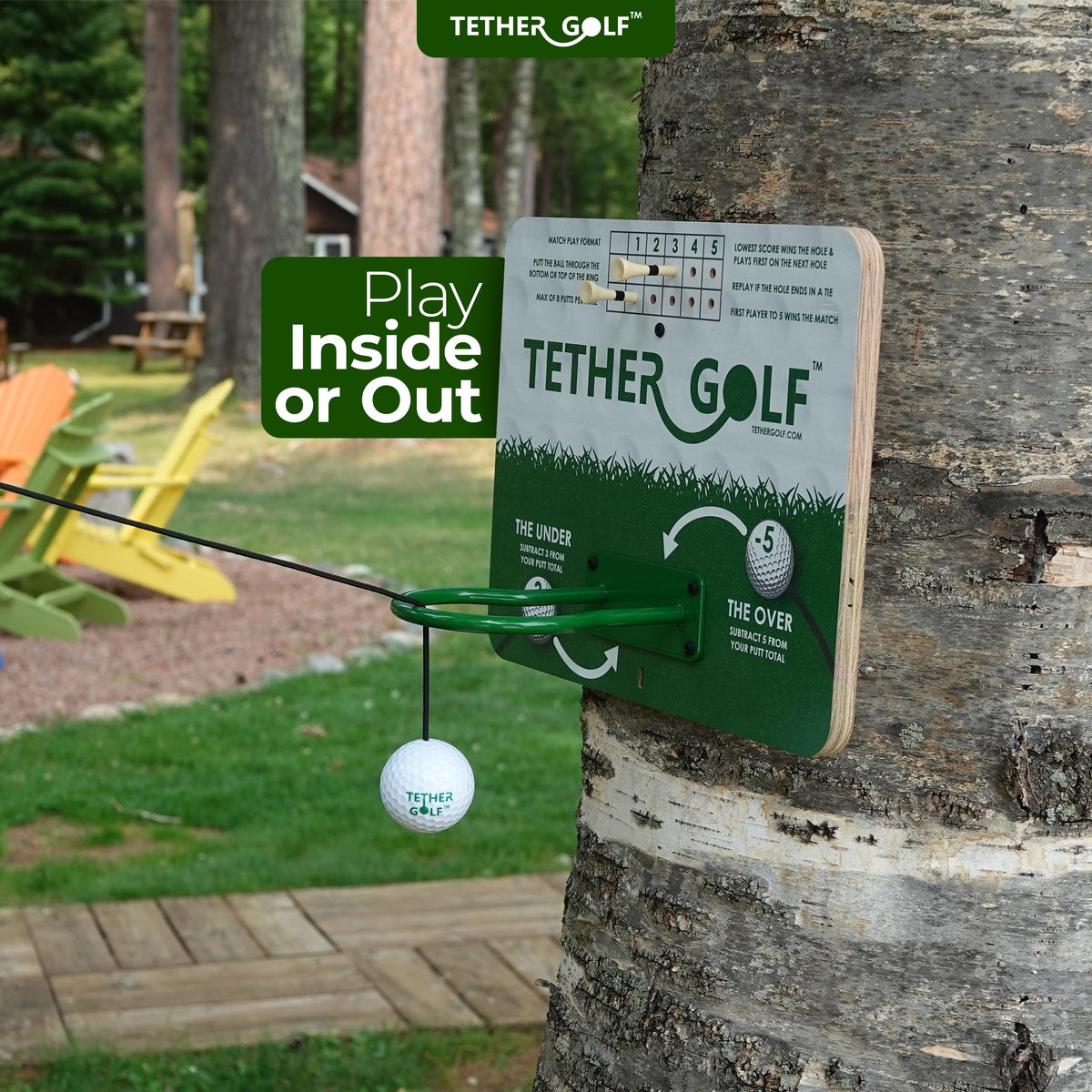 Tether Golf Made in USA label highlighted on packaging.