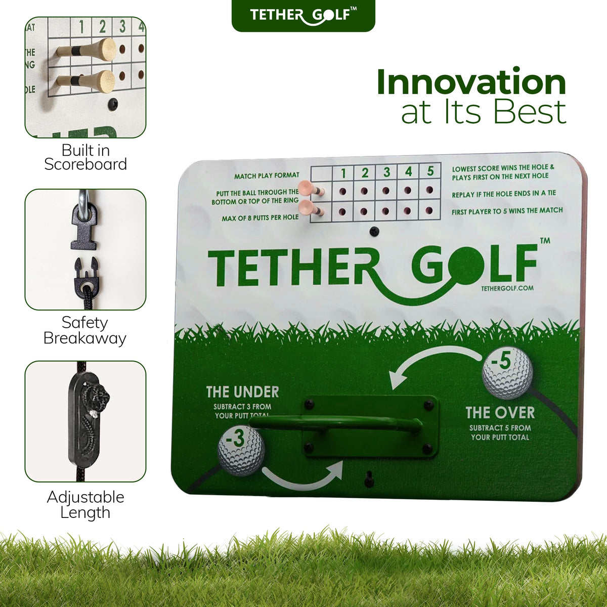 Tether Golf two-way play options using a putter or hand toss.
