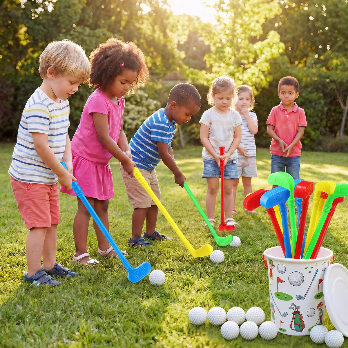 Teyva Daily kids golf set front view shows compact design for small spaces