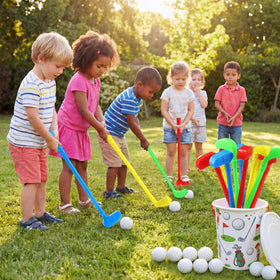Teyva Daily kids golf set front view shows compact design for small spaces