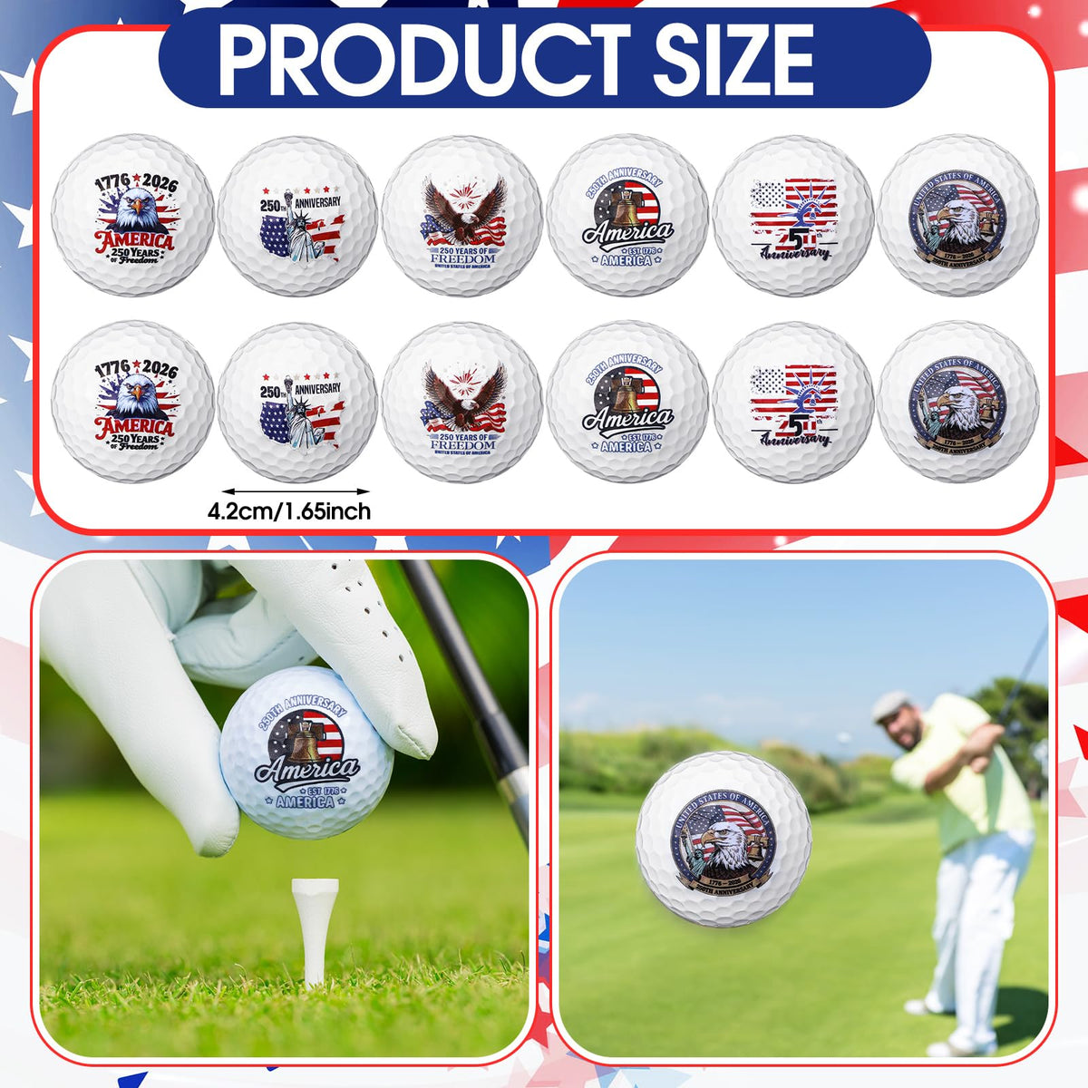 Teyva Daily Liberty Bell golf ball design ideal for commemorative rounds and display.